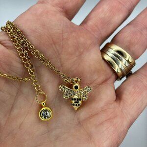 Cubic Zirconia BEE Pendant Necklace 18 in stainless steel chain plus earrings